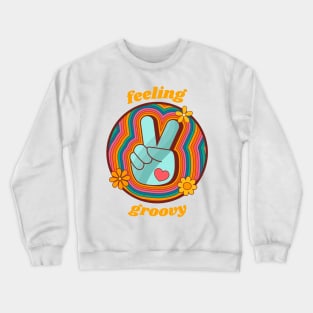 Feeling Groovy - Retro Rainbow Peace Sign Crewneck Sweatshirt